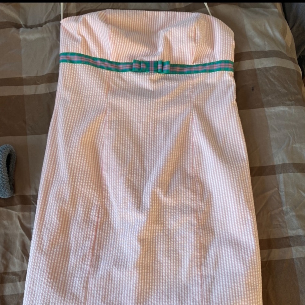 White and pink striped summer dress